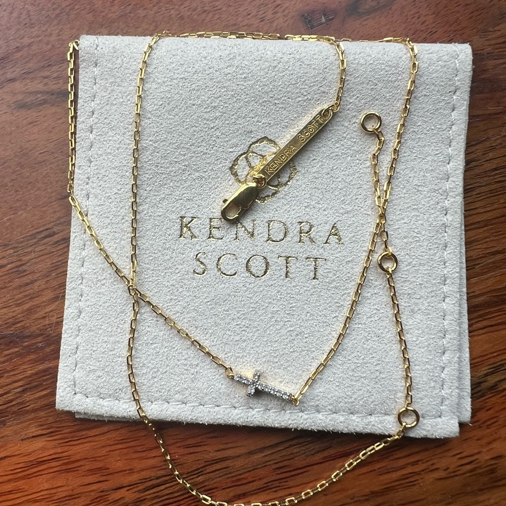 Kendra Scott Gold Inline Cross Necklace with White Topaz